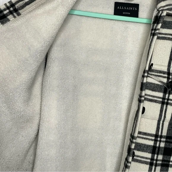 AllSaints Luella Check Jacket Black White Buffalo Plaid Medium Sherpa Lined - Picture 7 of 12